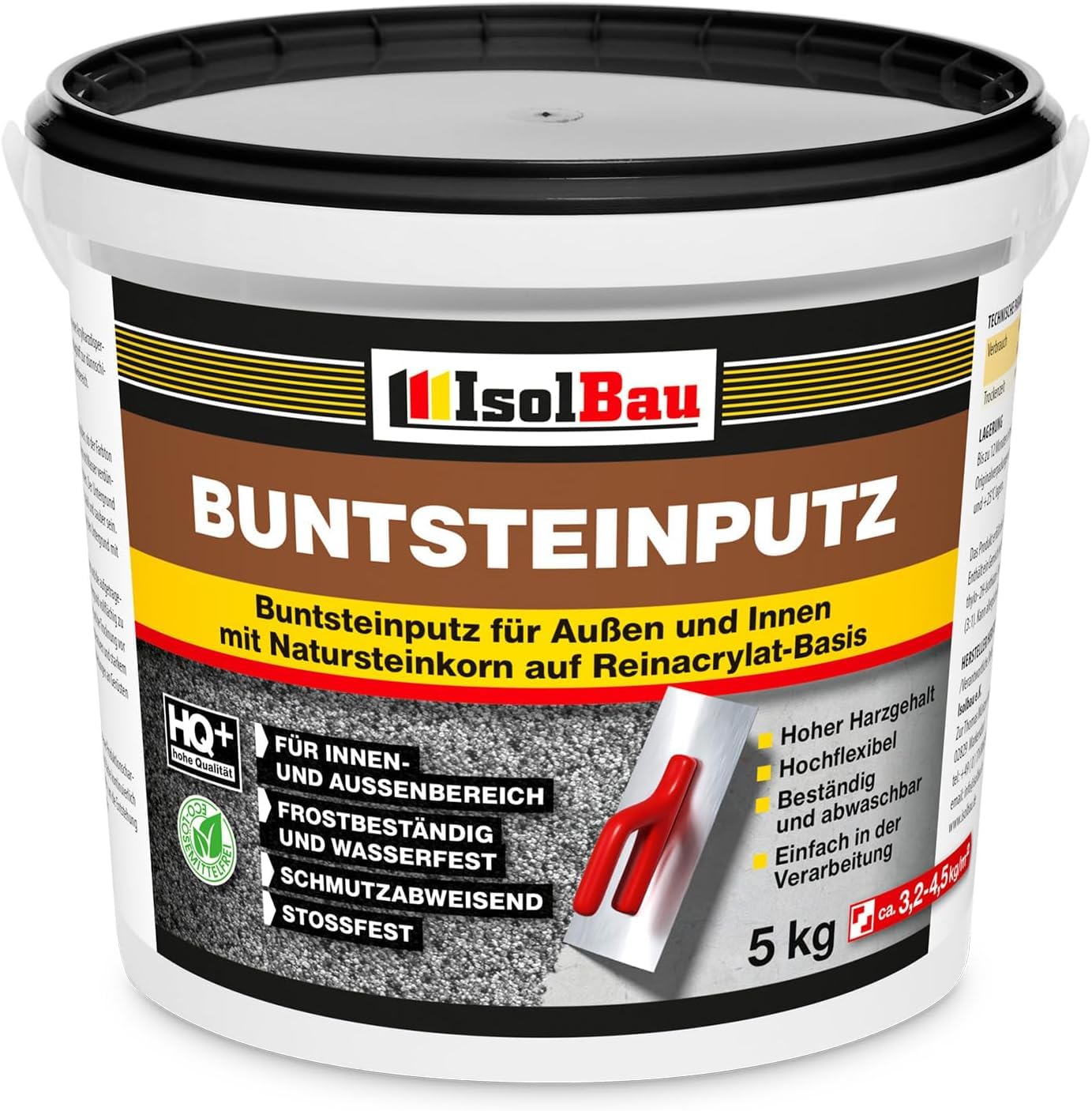 Isolbau Buntsteinputz – 15 Kg, Farbe Weiß/Grau, Für Innen & Außen, Frostsicher, Wasserfest, Mit Quarzgrund 1,5 Kg, Körnung 1,8 Mm