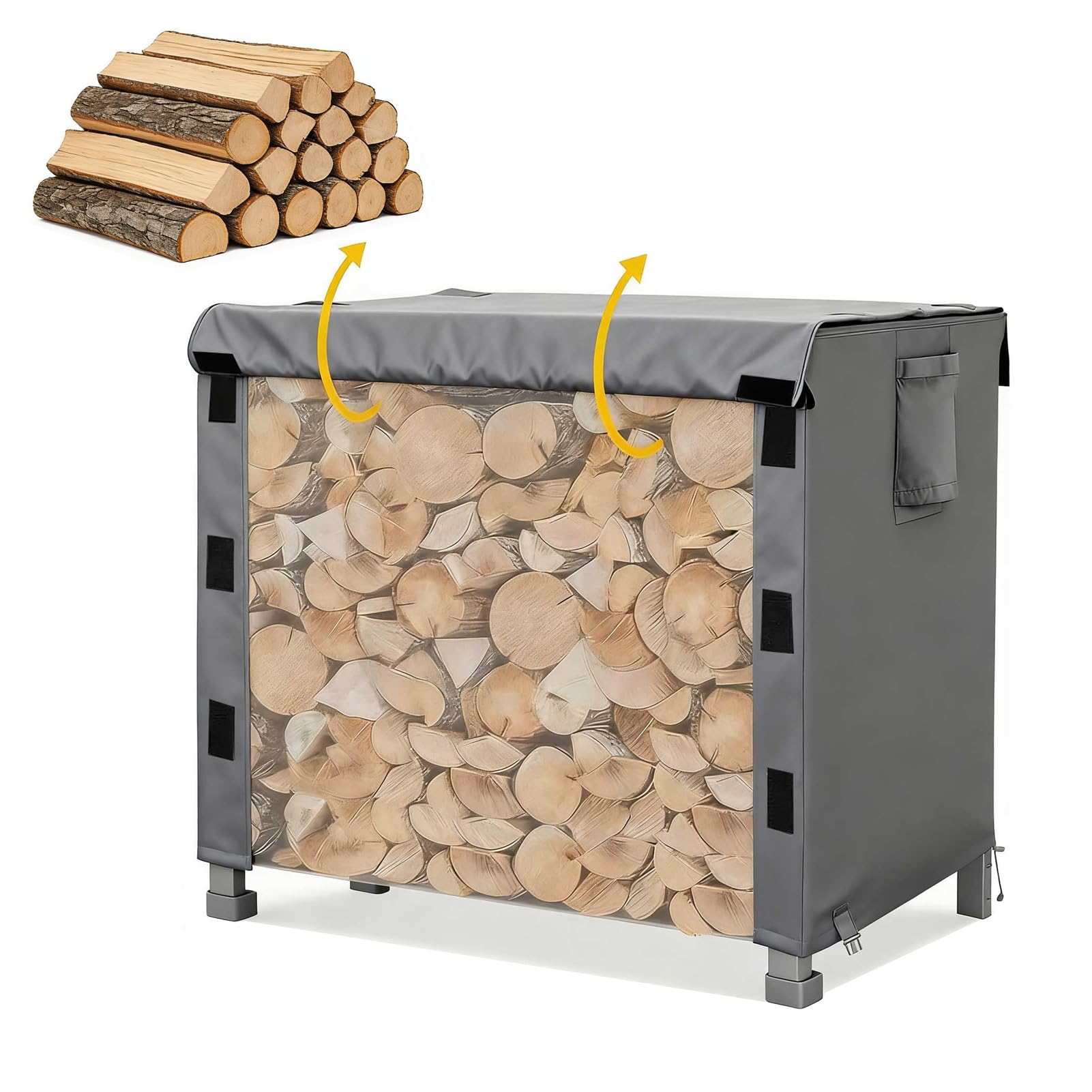 Telo di Copertura per Legnaia in Tessuto Oxford 600D,Resistente e Impermeabile per Protezione dagli Agenti Atmosferici,Ideale per Uso Esterno e Interno,Grigio,4FT