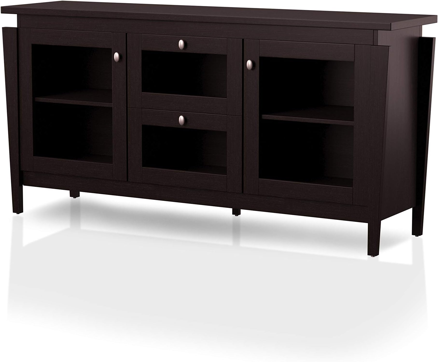 ioHOMES Cedric Modern 2-Drawer Rectangular TV Stand with 2 Glass Door Cabinets, 60", Espresso
