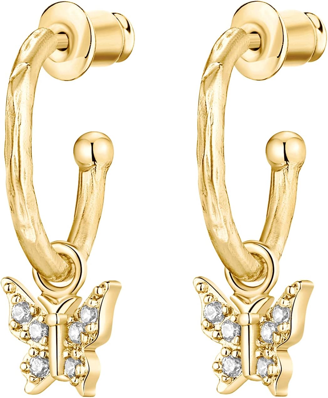 PAVOI 14K Gold Plated 925 Sterling Silver Post Huggie With Dangle | Butterfly, Evil Eye, Hamsa, Pearl Hoop Earring For Women | Trendy Dangle Hoop Earrings - Image 3