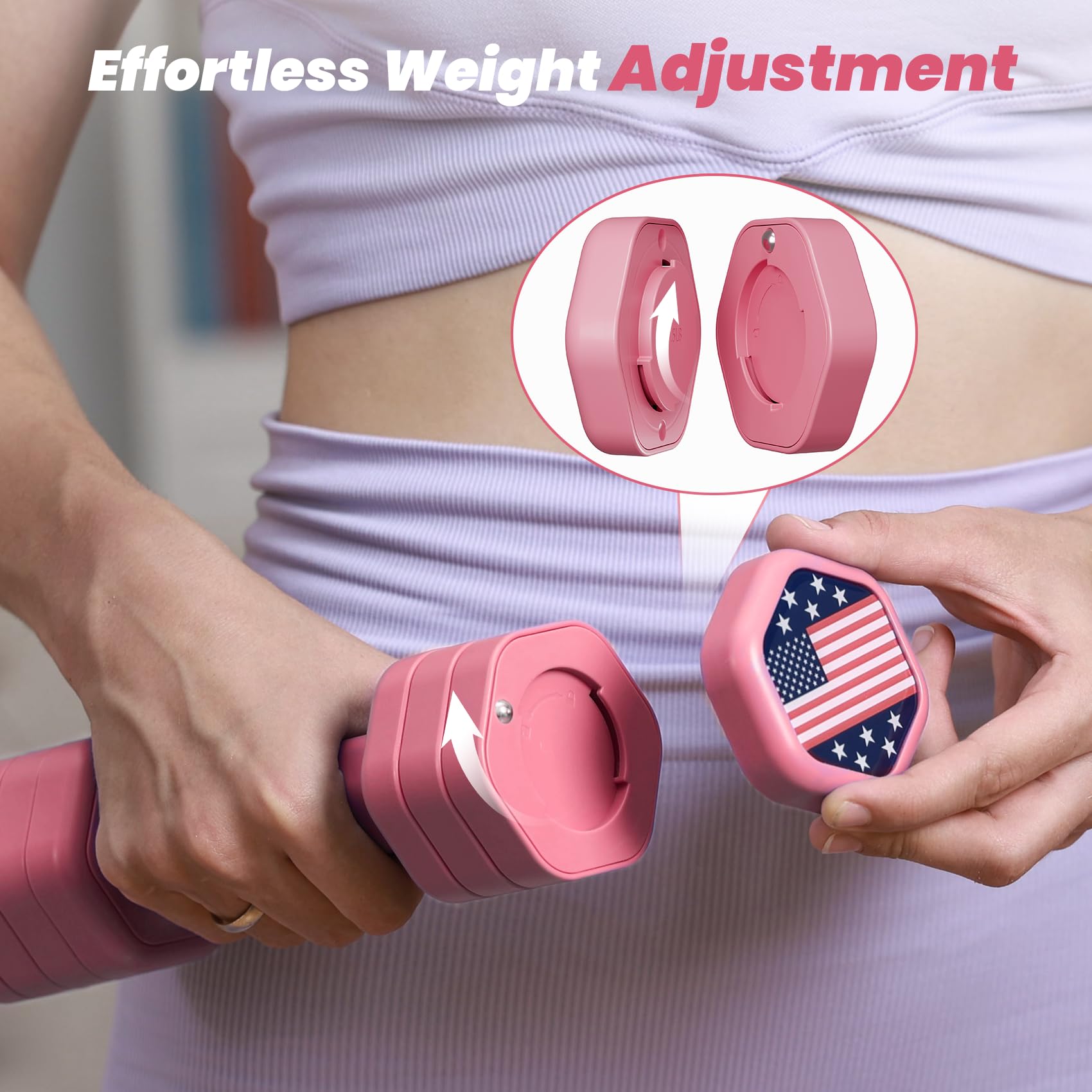 Zempox Adjustable Dumbbell Set of 2, 4 in 1 Hand Weights for Women at Home, 5 lb Weights Dumbbells set of 2, Each 2lb 3lb 4lb 5lb with TPU Soft Rubber Handle for Home Gym Exercise Training, Pink