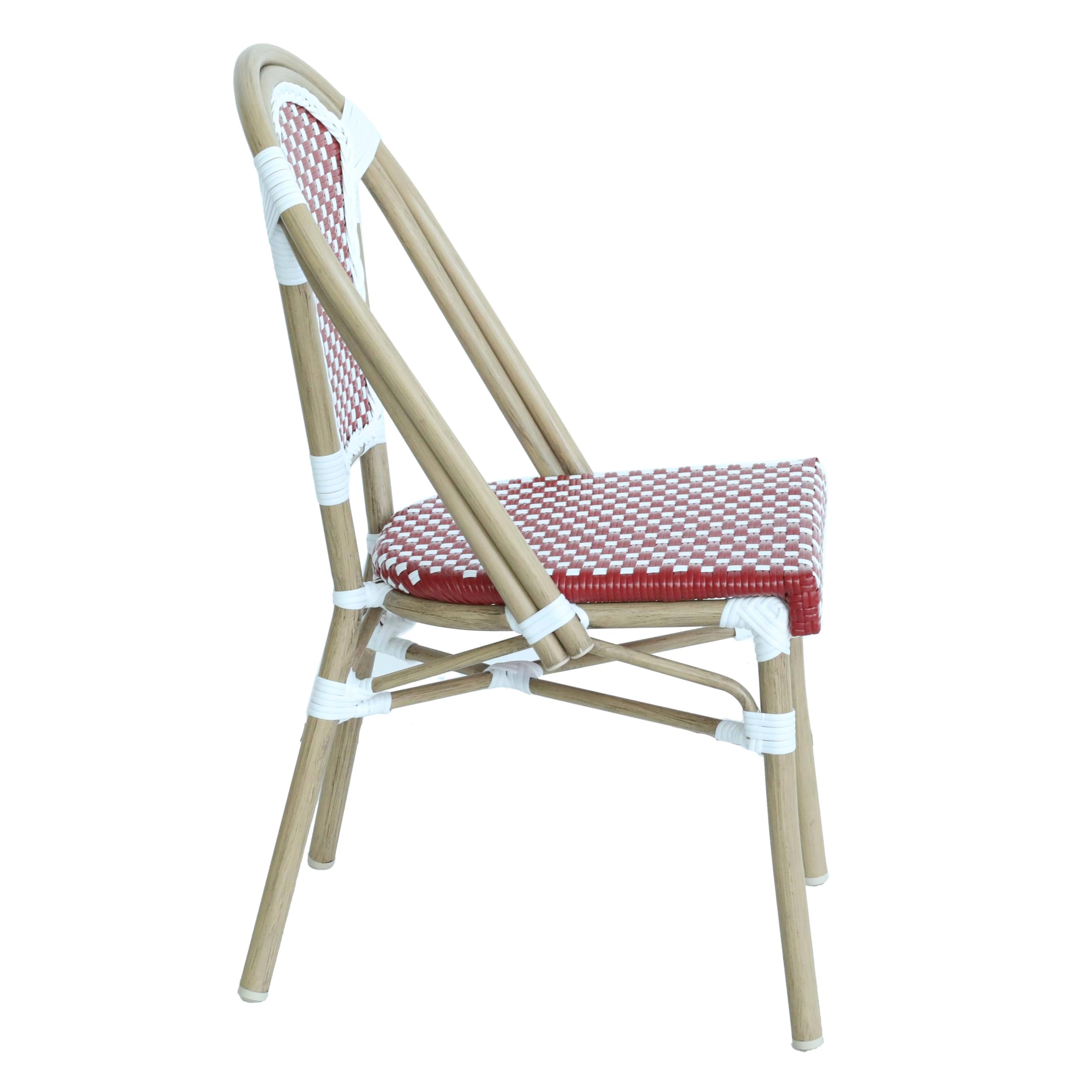 Oviala Chaise de terrasse bistrot Parisien en Aluminium et rotin Rouge