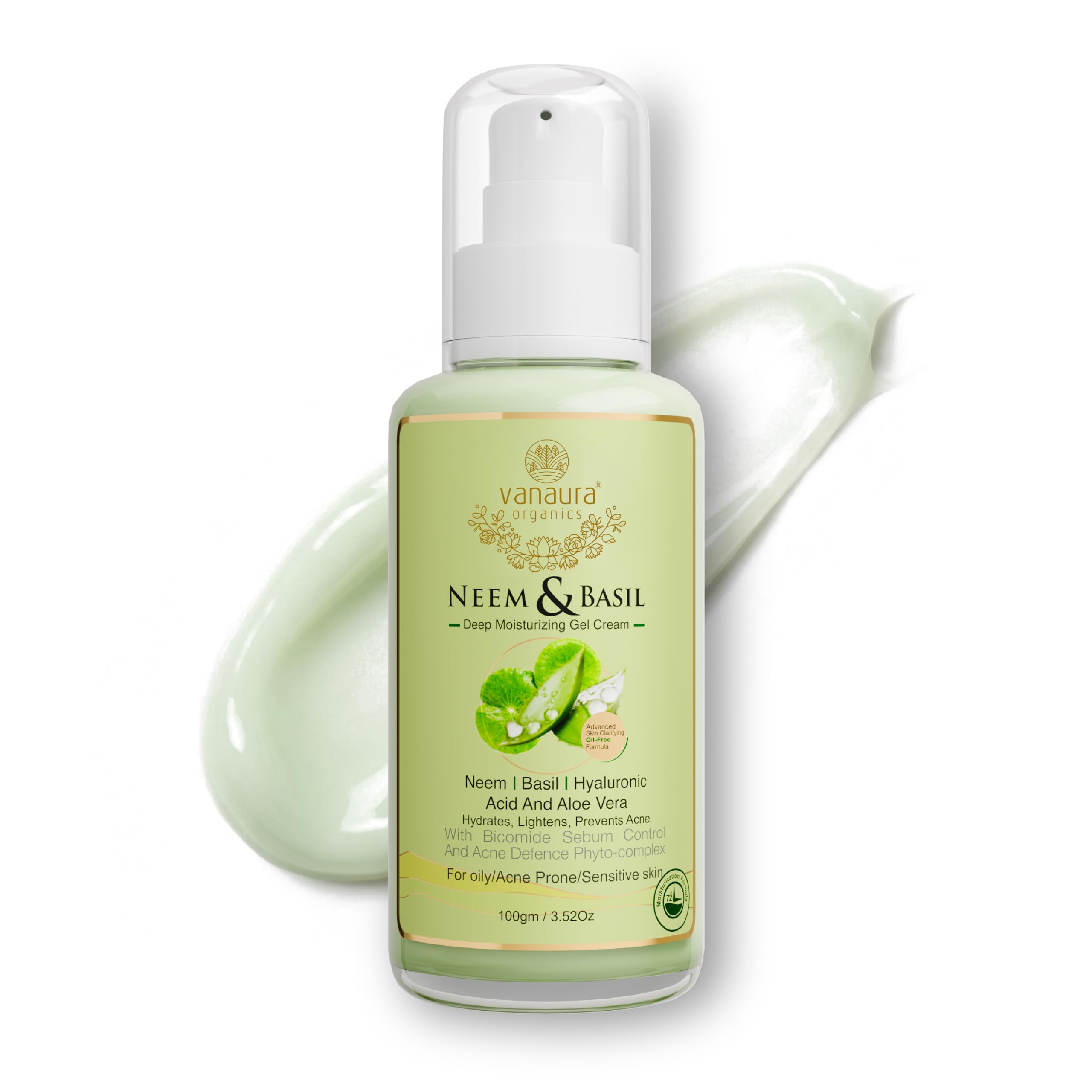 moisturizer for face Neem and Basil Deep moisturizing Gel Cream with Nano Engineered Acne Defence Phyto Complex for Acne prone and oily skin 100 ML