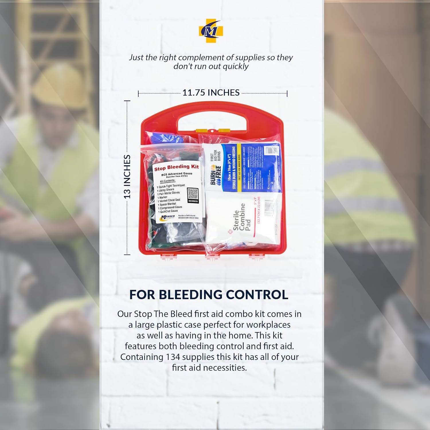 MFASCO Stop The Bleed First Aid Kit Combo Kit - 2021 ANSI/OSHA Compliant with Tourniquets, Blood Clotting Dressings, Chest Seal, & Compression Bandages, for Workplace Safety - Compact & Portable