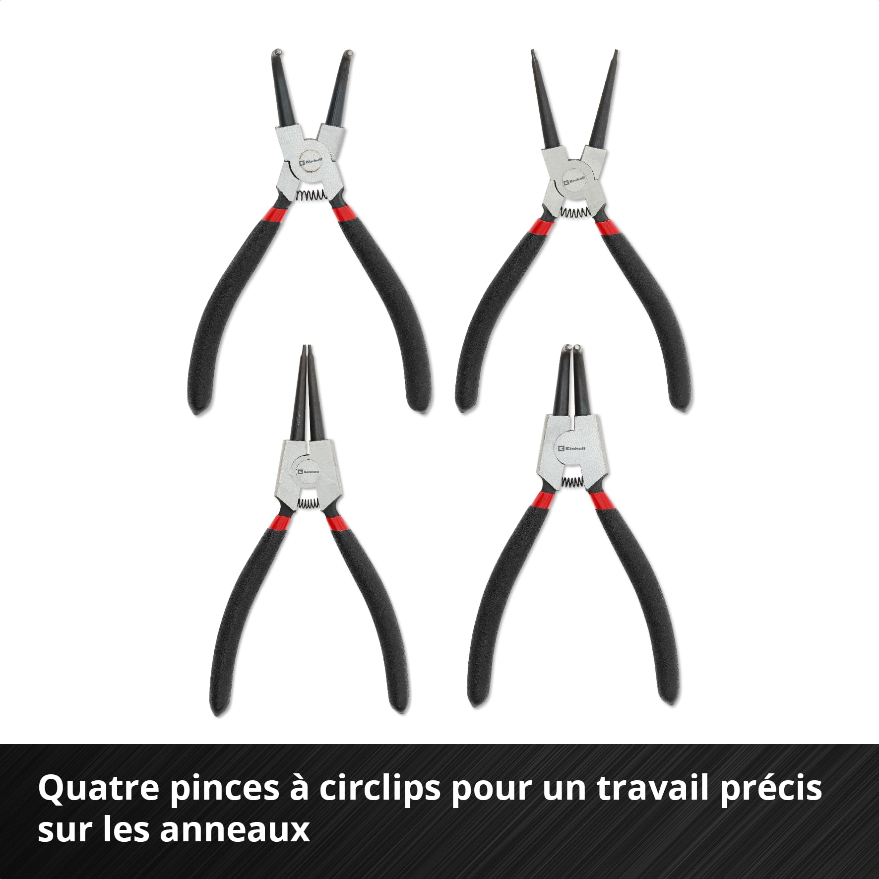 Original Einhell E-Case Pad 9 pièces pinces (set de pinces à circlips, pince multiprise, pince universelle, pince à bec long, pince coupante, aimant télescopique, système E-Case)