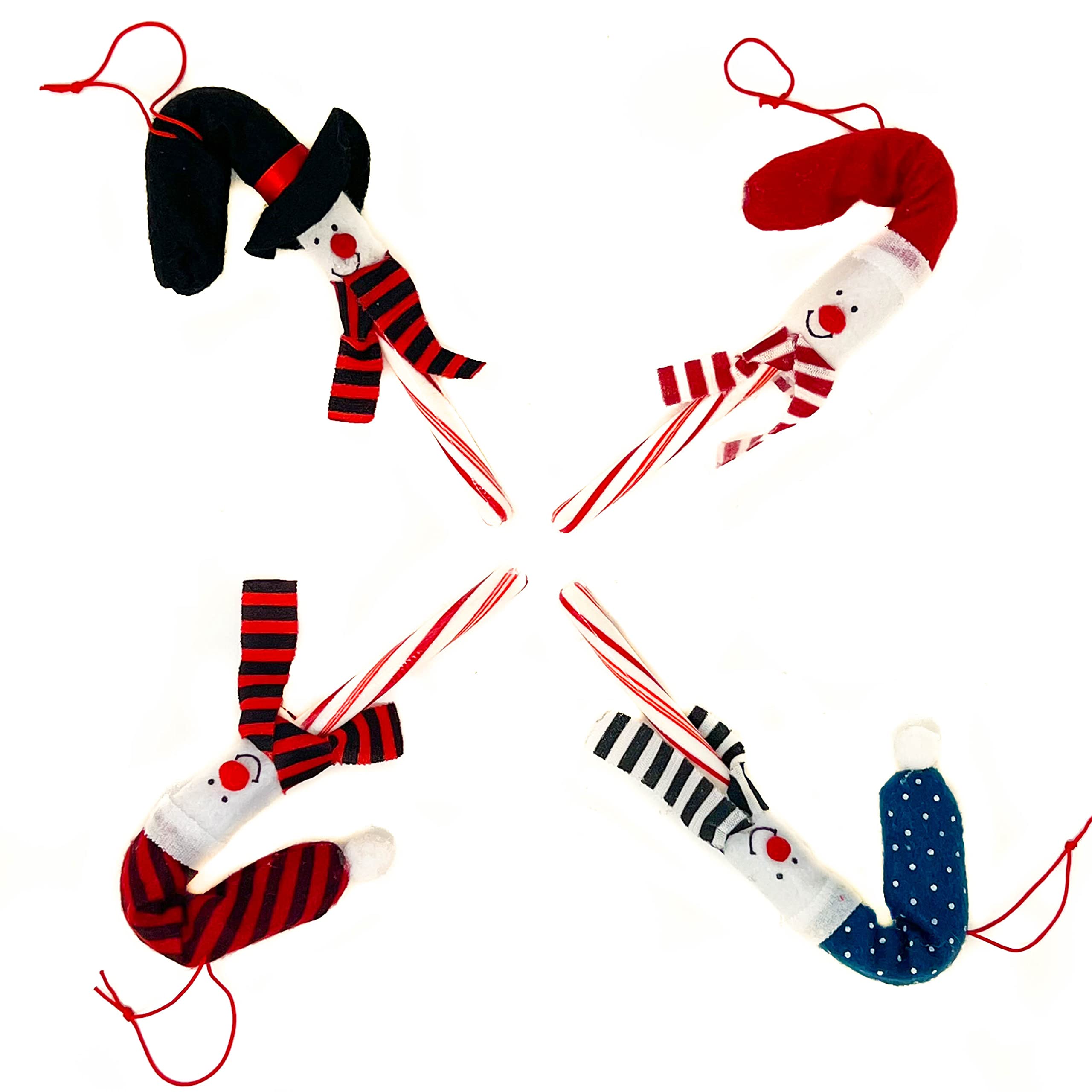 Podzly 12 Pack Snowman Candy Cane Cover Sleeves - Christmas Tree Ornament Toppers for Home, Classroom & Office - Ideal for Holiday Parties & Student Gifts - Assorted Colors (Candy Canes Not Included)