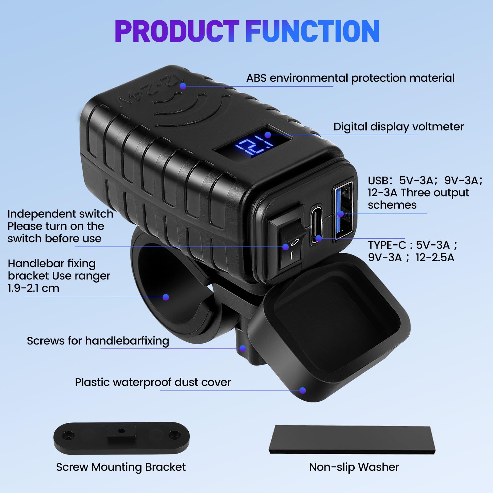 Presa USB Per Moto 12V/24V Con Voltmetro - Caricabatterie Quick Charge 3.0 Per Auto E Camper - Foto 2