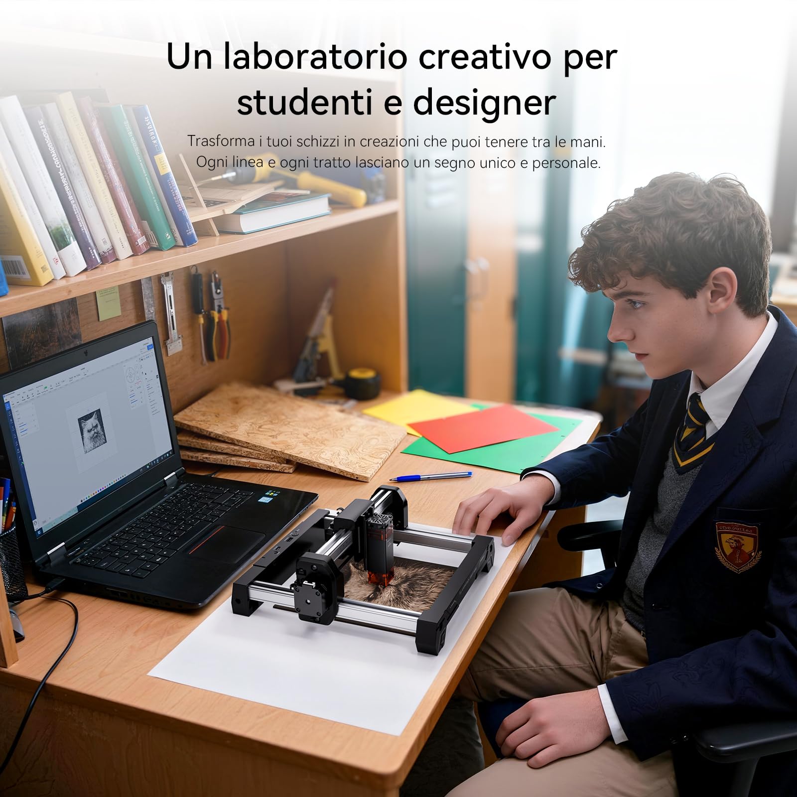 ATOMSTACK SWIFT MINI 3W Macchina per incisione Laser Modello Base Completamente Preinstallato Incisore Laser Fai da Te Superficie di Incisione145×135mm Precisione di 0,04 mm Per Legno, Artigianato