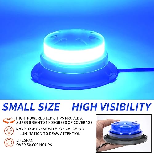 Miniatura 3 de AUXMOTEC - Barra de luces estroboscópicas LED azul de emergencia con montaje magnético y 8 modelos de parpadeo, lámparas de señal de techo de