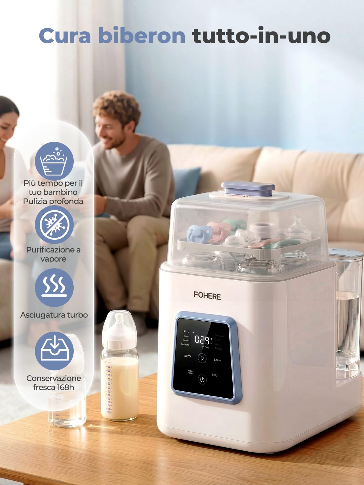 Lavabiberon Elettrico Automatico 4 in 1 con Sterilizzatore e Asciugatore