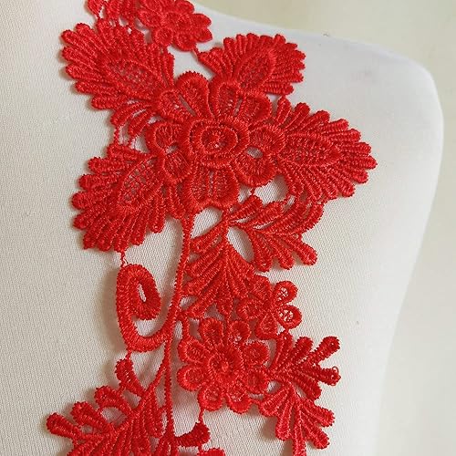 Miniatura 10 de 2 pares de apliques de bordado para boda, encaje floral, adornos para decoración (rojo E)