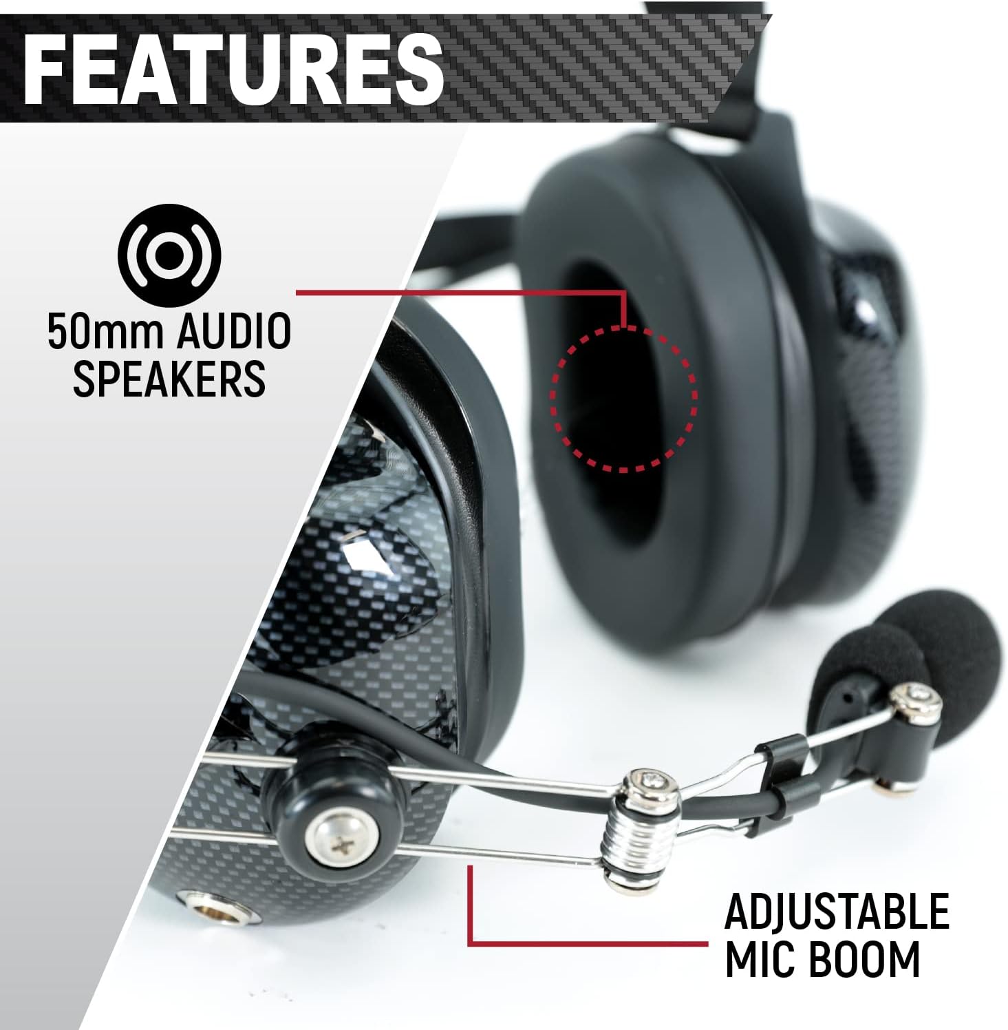 Rugged Carbon Fiber Behind The Head Headset and Adaptor Cable for Racing Radios Electronics Communications Kenwood & Baofeng – Features 2-Pin to 5-Pin Coil Cord Volume Control Knob 3.5mm Input Jack