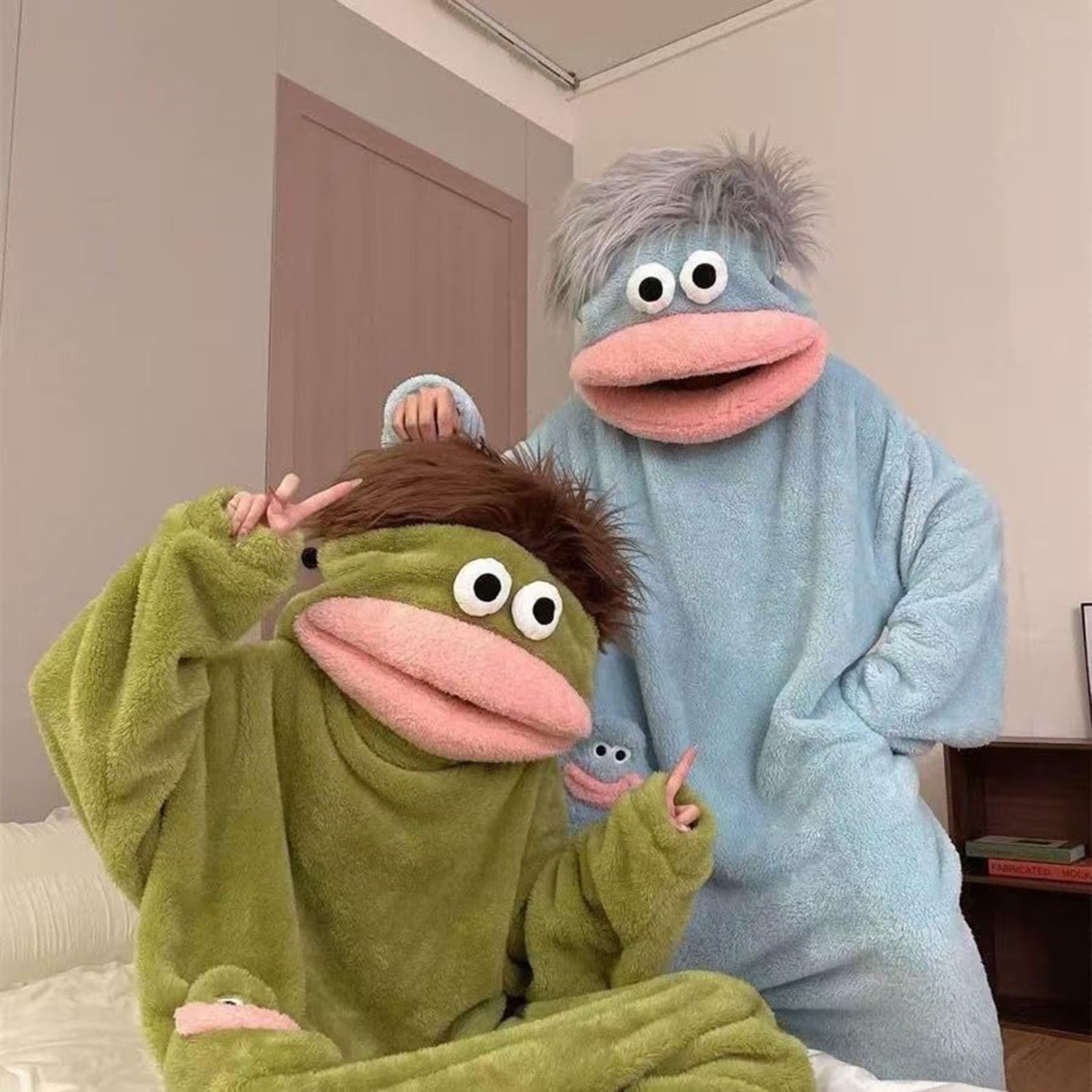 Onesie Kinder Lustiger Mundmonster Fleece für Jungen und Mädchen Unisex Flauschiger Tierkostüm mit Monster-Kapuze Cartoon Kostüm Einteiler für Zuhause Halloween & Fasching Party