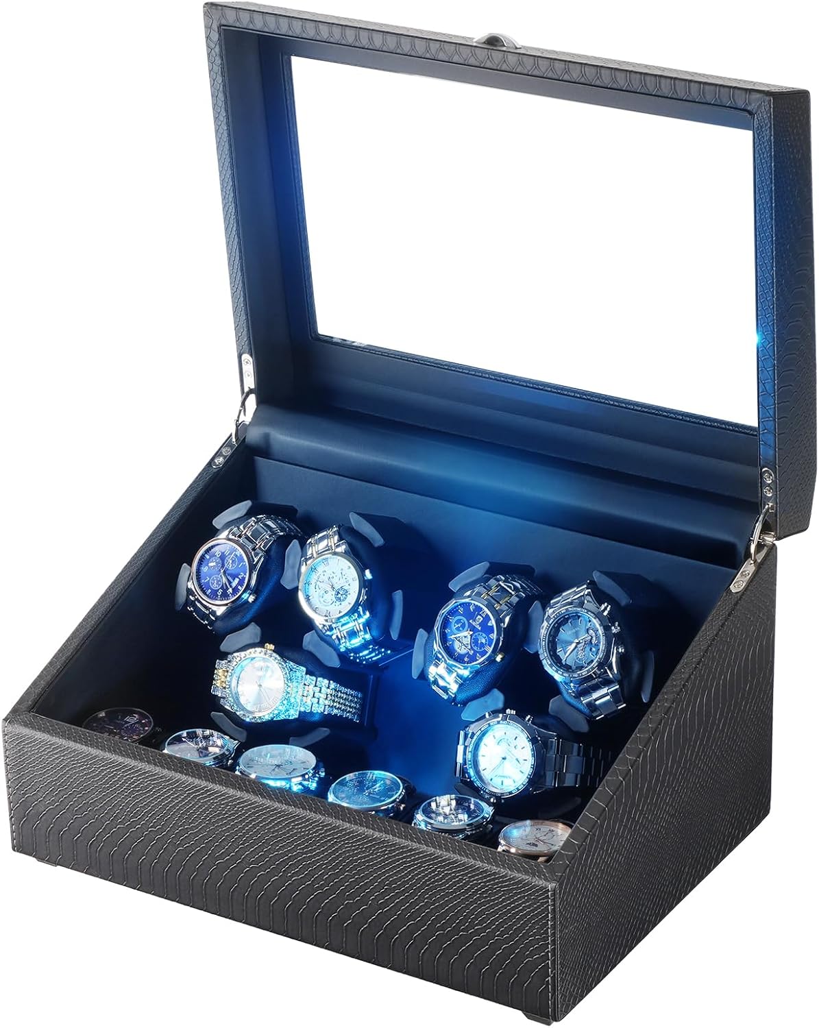 isili watch winder for automatic watches, luxury watch winders with led light, 6 watch winder + 6 storage case with quiet motor?gift for man & woman (pu snakeskin) isl066