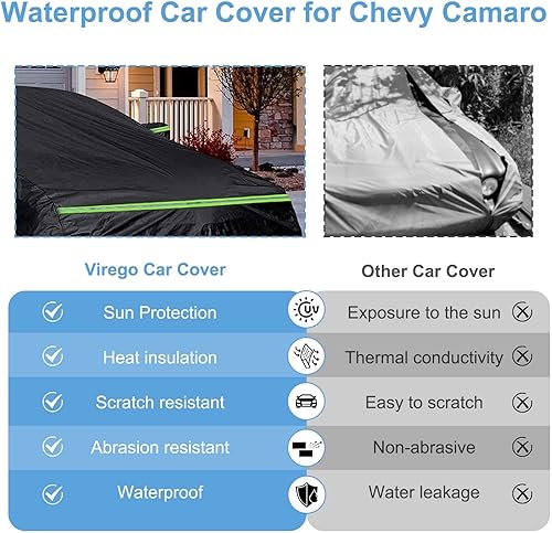 Miniatura 2 de Funda de coche impermeable negra para Chevy Camaro 2010-2022, cubierta de tela Oxford 310D, con puerta de cremallera del conductor y correas