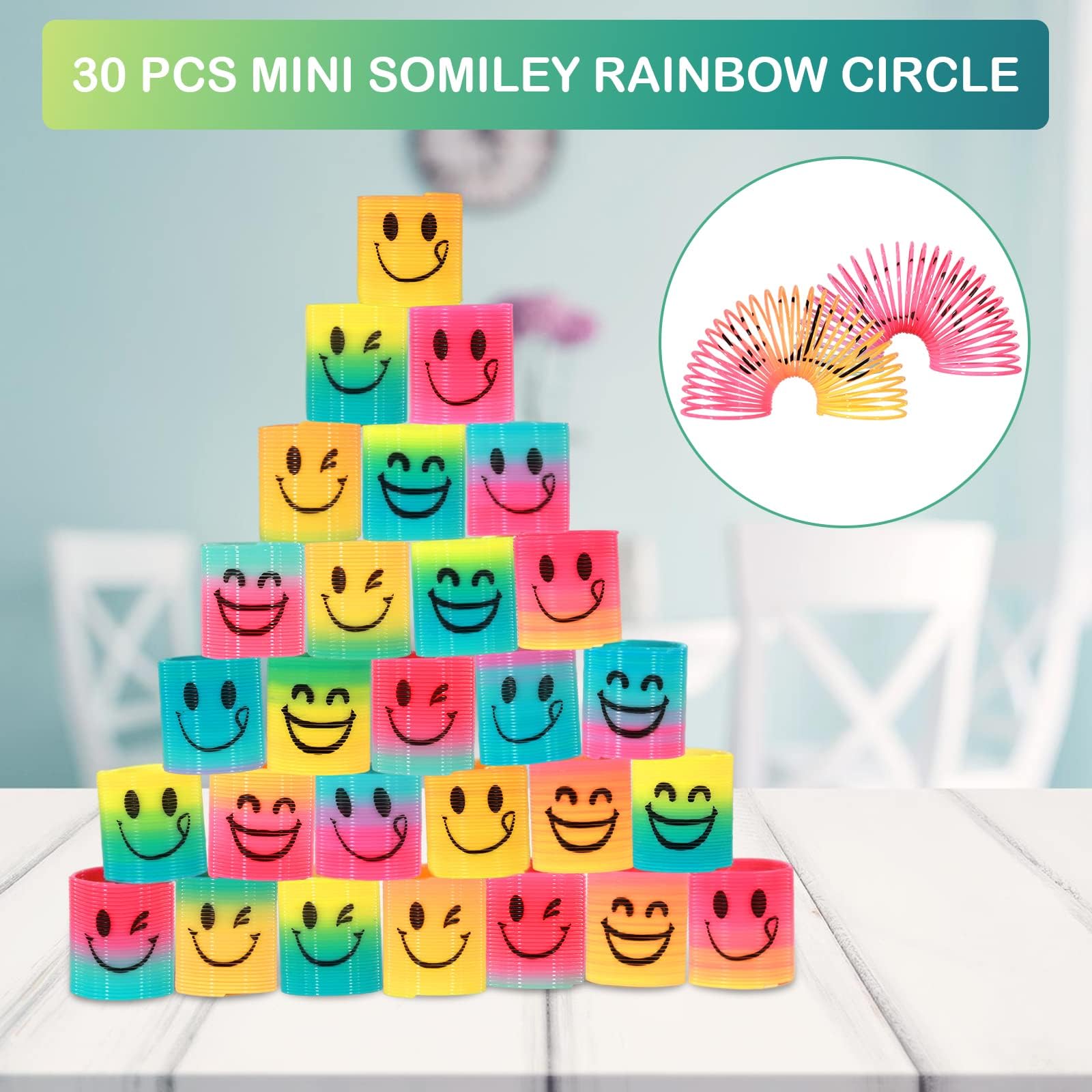 Annhao 30 Pezzi Molle Gadget Compleanno per Bambini, Mini Smile Molla Giocattolo, Regalini Fine Festa, Invitati Riempitivi