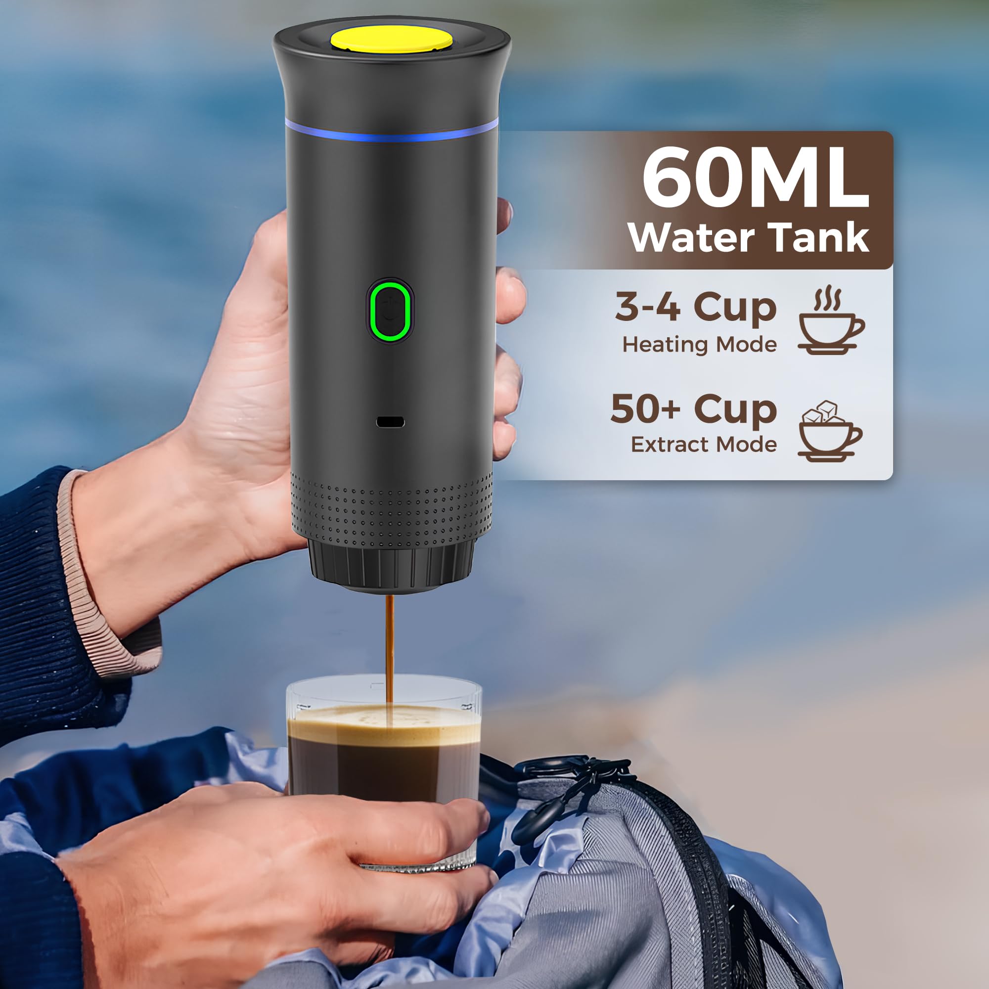 Machine à Café Portable 3 en 1, Cafetière Espresso Électrique 12V pour Voiture, Compatible Capsules et Café Moulu, Chauffage Rapide 4 à 6 Minutes, pour Camping, Voyage et Maison (Vert)