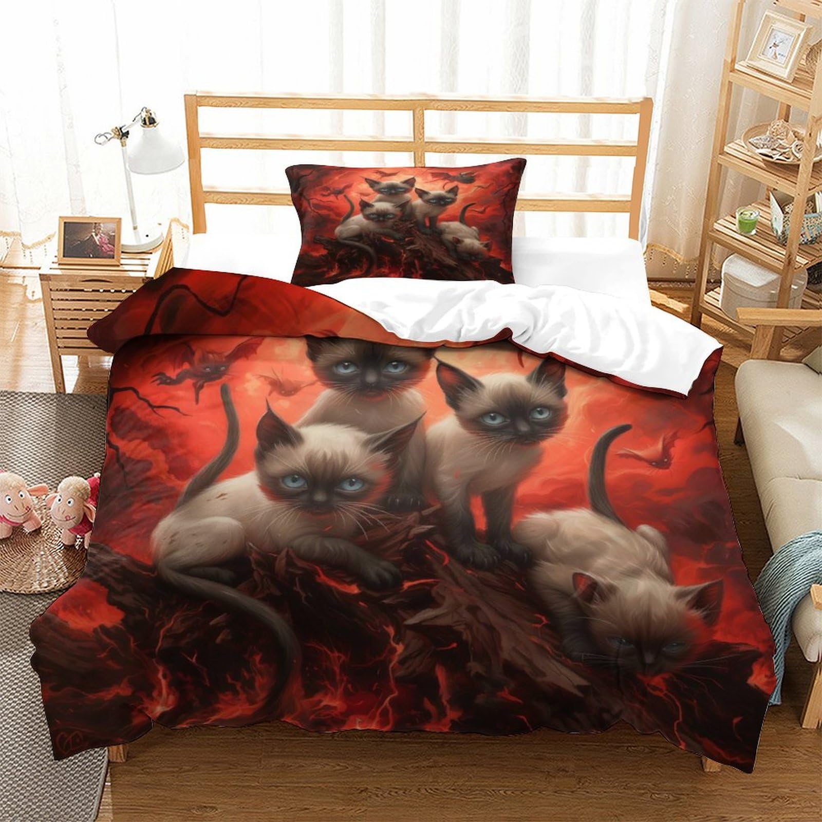 P1S9U7W5Y Artistic Cat 3D Printed Microfiber Duvet Cover Set 3pcs Cozy Cat Bedding Set Single