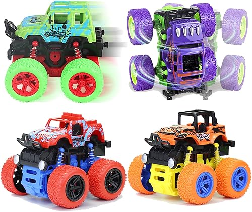 Monster Truck para niños de 3 años en adelante, paquete de 4 autos de juguete accionados por fricción, juego de vehículos de inercia de doble