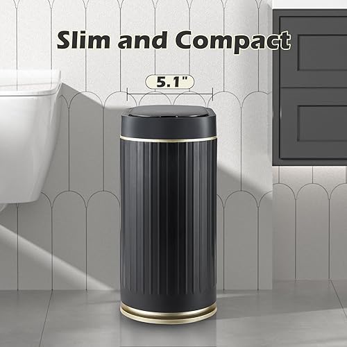Miniatura 3 de ELPHECO Basurero de baño con tapa de 2 galones con sensor de movimiento, cubo de basura pequeño de 7.5 litros, decoración de baño, impermeable,