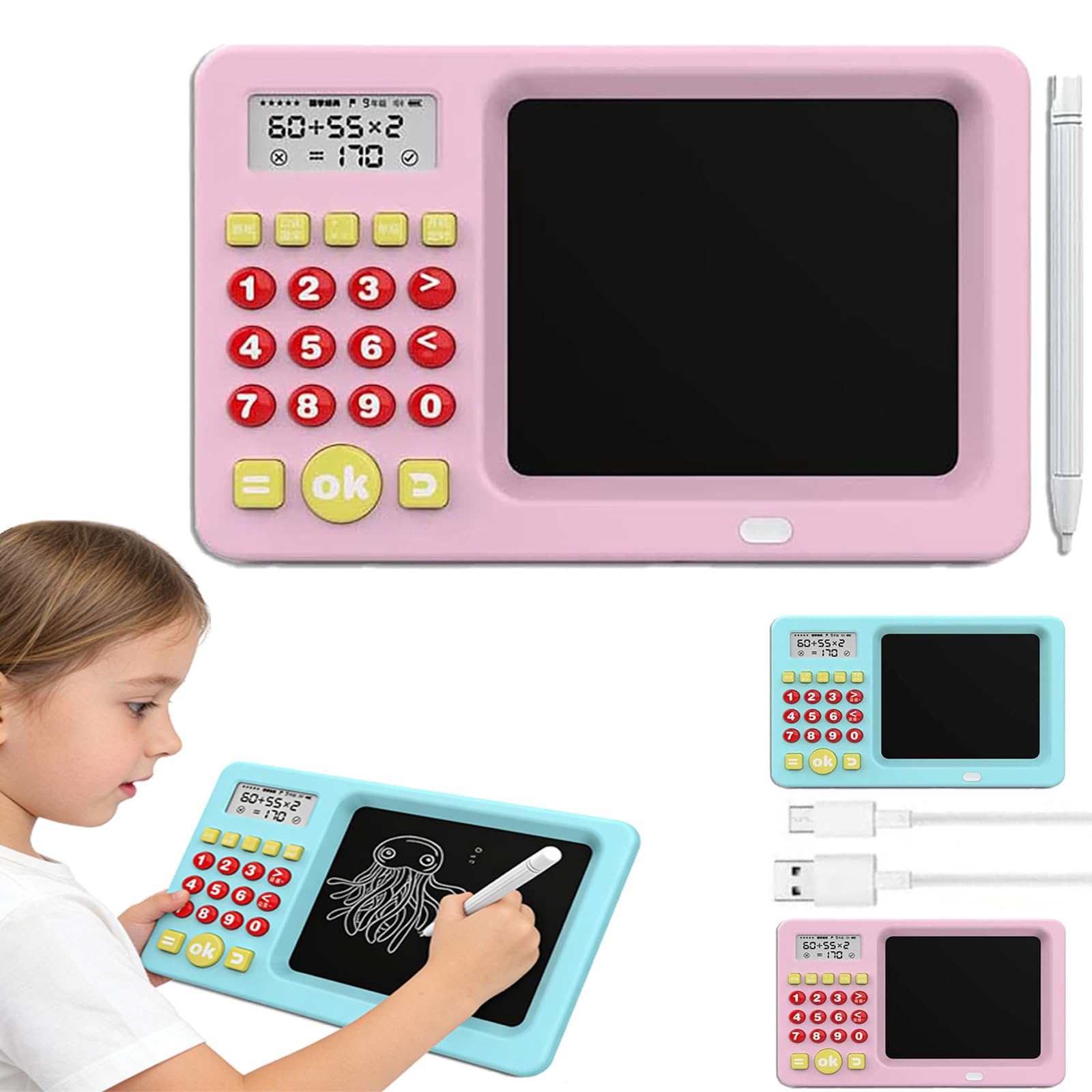 2-in-1 Math Learning Tablet, Handwriting Practice & Interactive Games