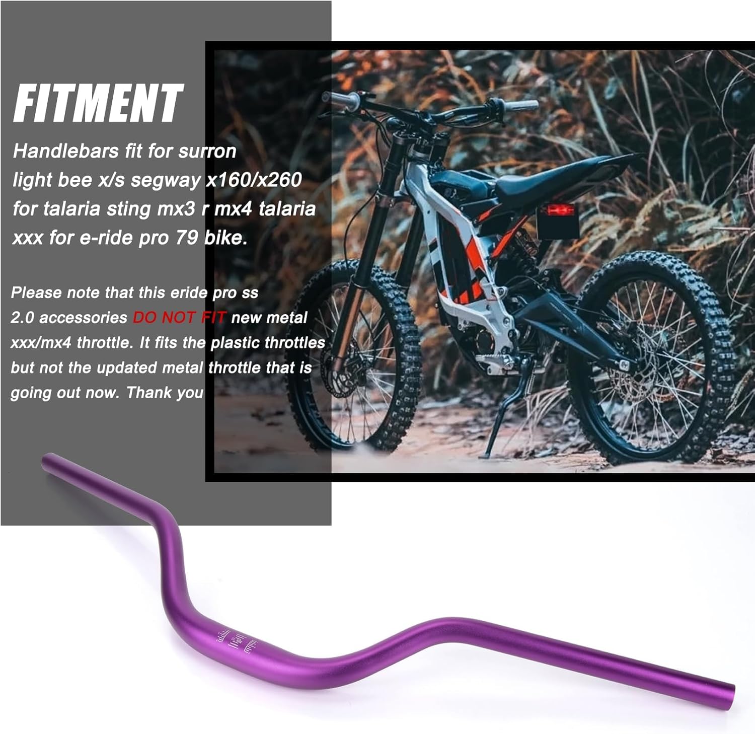 Motorcycle Handle Bars, PSLER Heighten Handlebars 7/8 22mm Handlebars 31.8mm Riser Handlebar for Sur Ron Light Bee X/S Segway X160/X260 Talaria Sting MX3 R MX4 Talaria XXX E-Ride Pro 79Bike (Purple)