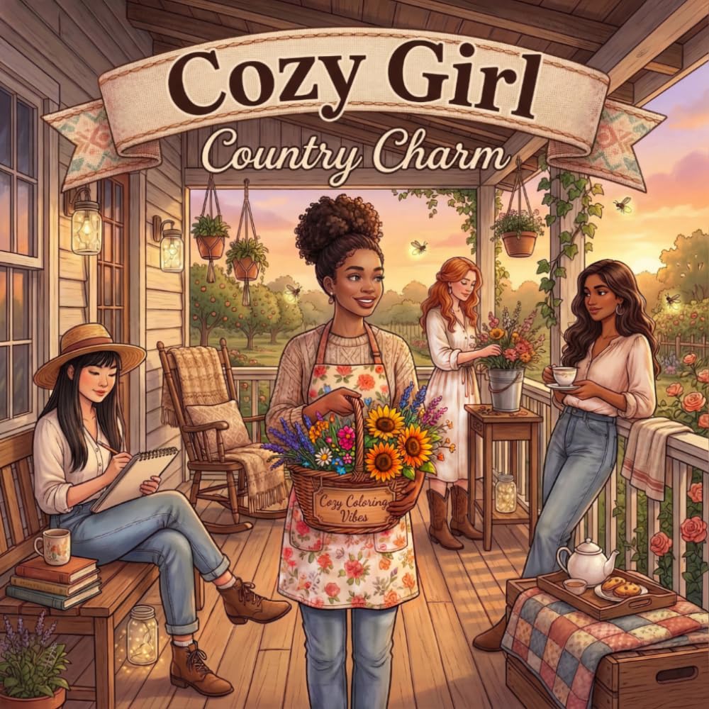 Cozy Girl Country Charm: Cute & Fun Relaxing Adult Activity Coloring Book | Aesthetic Comfy Hygge Farmhouse Scenes, Daily Rustic Living, Peaceful ... Seniors, Women & Teens (Cozy Girl Collection)