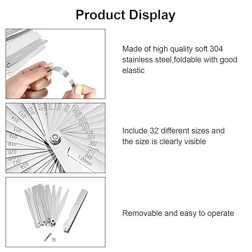 Miniatura 3 de Medidor de acero inoxidable de hojas calibradas, sistema métrico e imperial, herramienta de medición