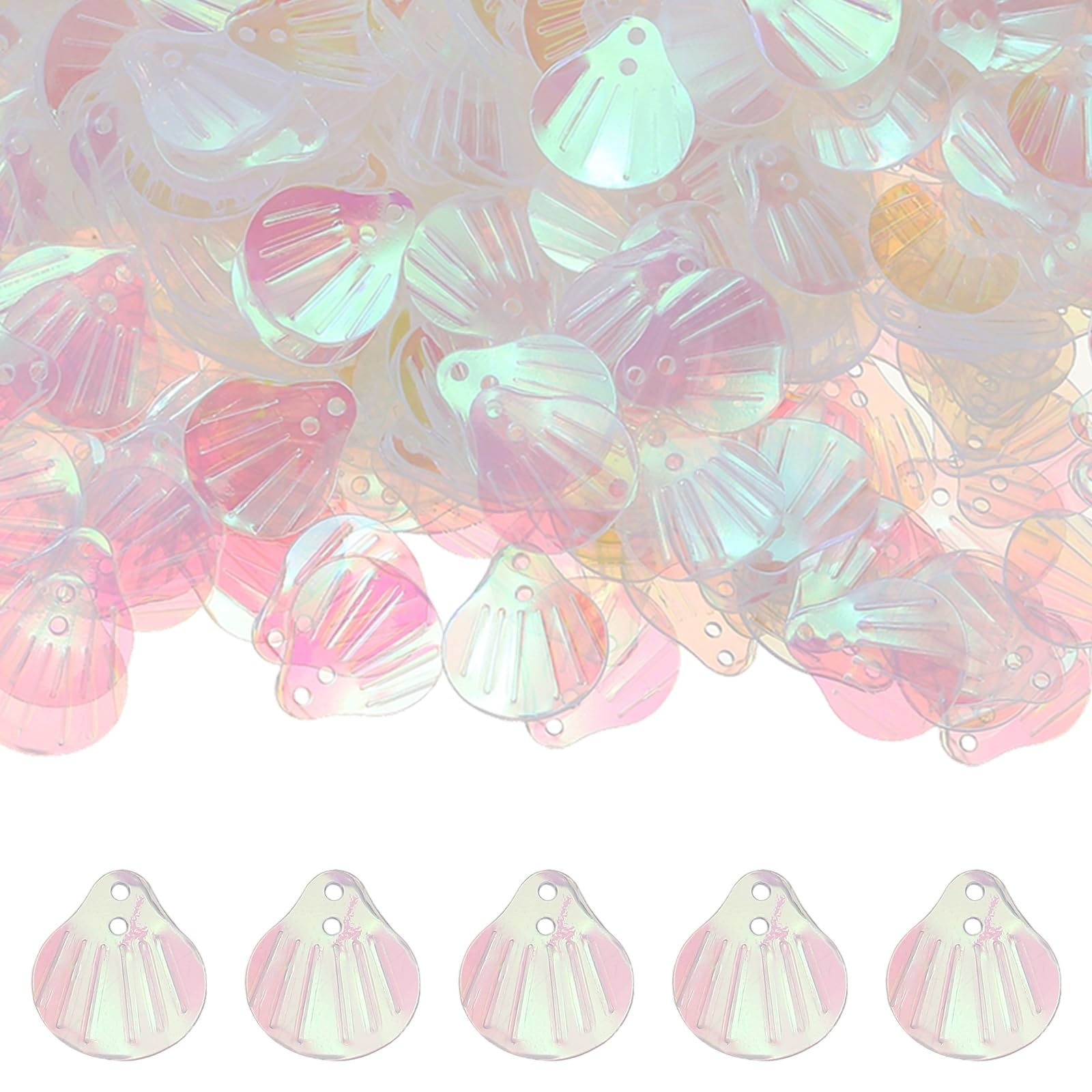 YELARXI Shell Glitter, Sea Shell Flakes Confetti Beach Seashell Shape Loose Sequins - Fitting for (DIY Craft Sewing Art Nail Embellishments Party Decoration) 0.6" & 1080Pcs & Pink