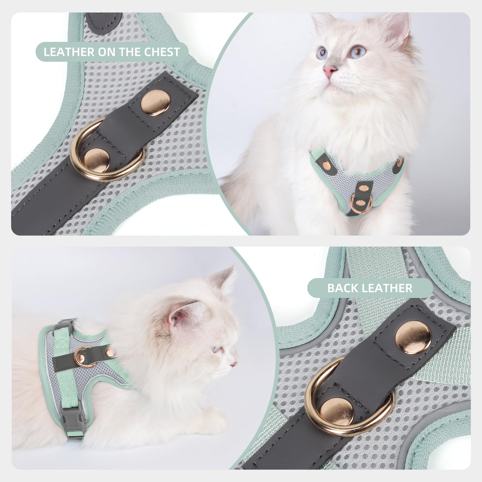 Muecleao Escape Proof Cat Harness and Leash Set, Premium Microfiber Leather Trim - Image 4