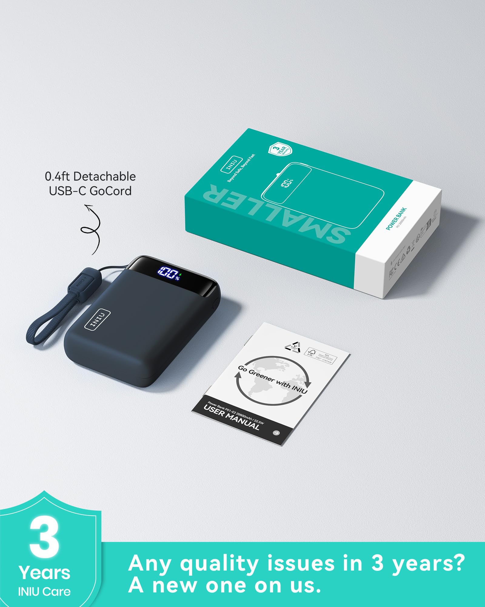 INIU Ultra Petit 20000mAh Batterie Externe, 22.5W Charge Rapide Power Bank