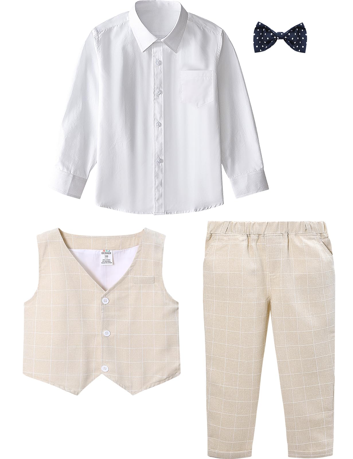 mintgreen Baby Anzug Junge, 3 Stück Gestreift Outfit Hochzeit Gentleman Kleiderset Lange Ärmel Hemd + Weste + Hosen + Krawatte, 1-5 Jahre