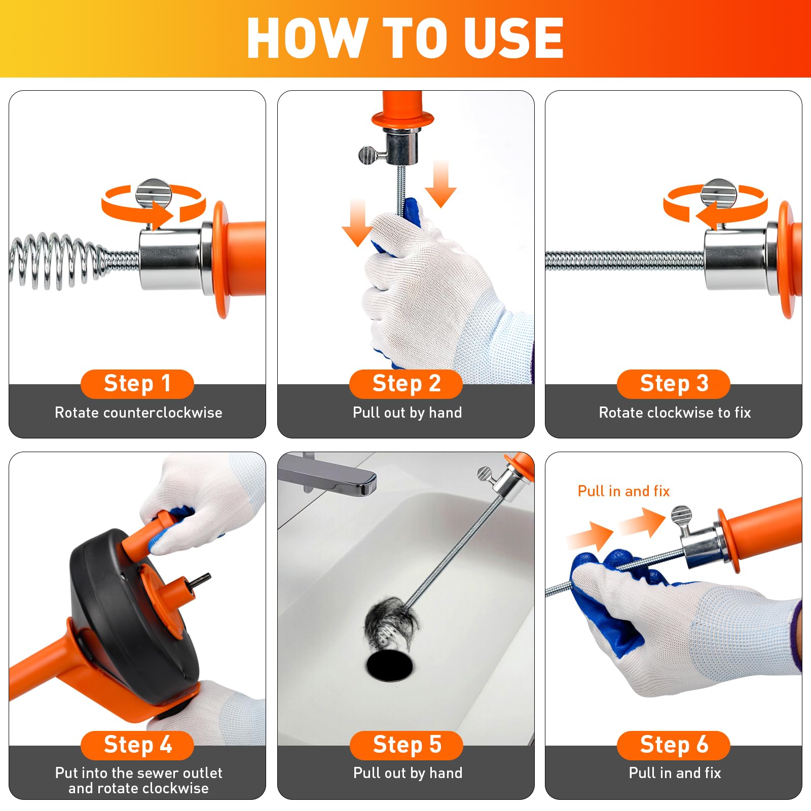 Desatascador Tuberías 13m, Espiral Desatascador Profesional de Acero con Accesorios, Cable Desatascador con Guantes, Cepillos y Garra, Limpieza de Tuberías para Cocina y Baño