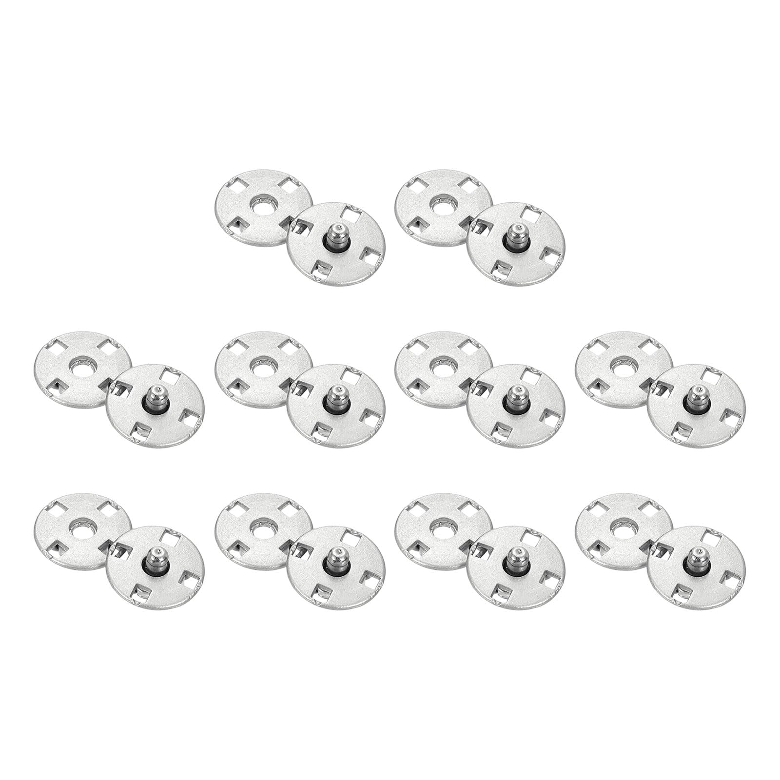 sourcing map 10 Sets Sewing Snap Buttons, 10mm Invisible Press Studs Buttons Sew-on Metal Snap Fasteners Zinc Alloy for Clothes DIY Crafts, Silver