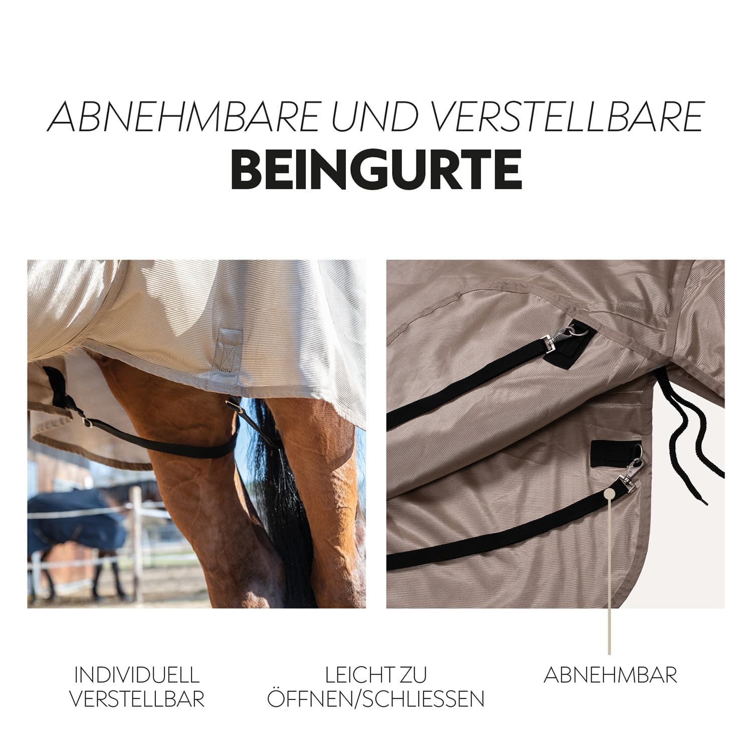 SUNRIDE Fliegendecke für Pferde (Kuba) - mit festem Halsteil - Gehfalte - Schutz für empfindliche Brust - elastische Einsätze - mit UV-Schutz - Bauchlatz und Beingurte verstellbar - braun (105 cm)