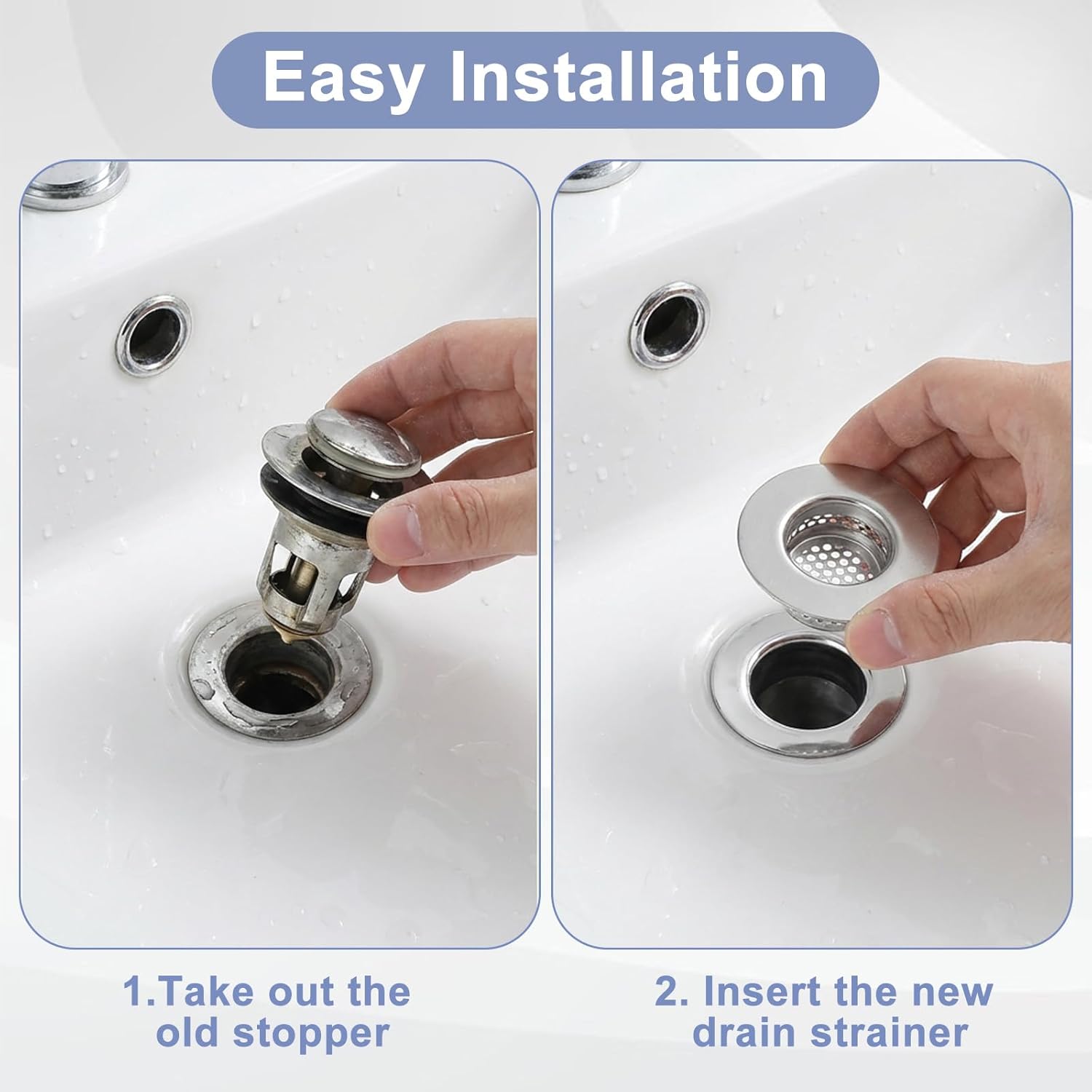 2 Pack Bathroom Sink Drain Strainer, Fit Hole Size from 1.25" to 1.60", Bathtub Lavatory Sink Drain Strainer Stainless Steel Drains Filter Hair Catcher for Laundry, Mop Pool, Utility, Slop, RV Sinks