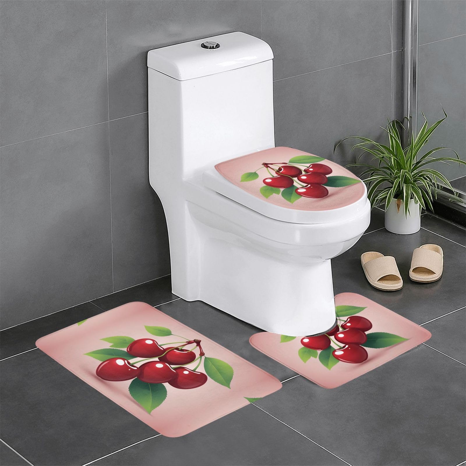 Tapis de salle de bain antidérapants cerise anti-glisse pour WC