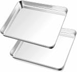 Herogo Assortiment de plaque de cuisson en acier inoxydable antiadhésif, 10×8×1 pouce Ensemble de plaque à biscuits rectangle pour four, 2 Emballage de cuisine polyvalente, non toxique & Lourds & Facile à nettoyer- moyenne