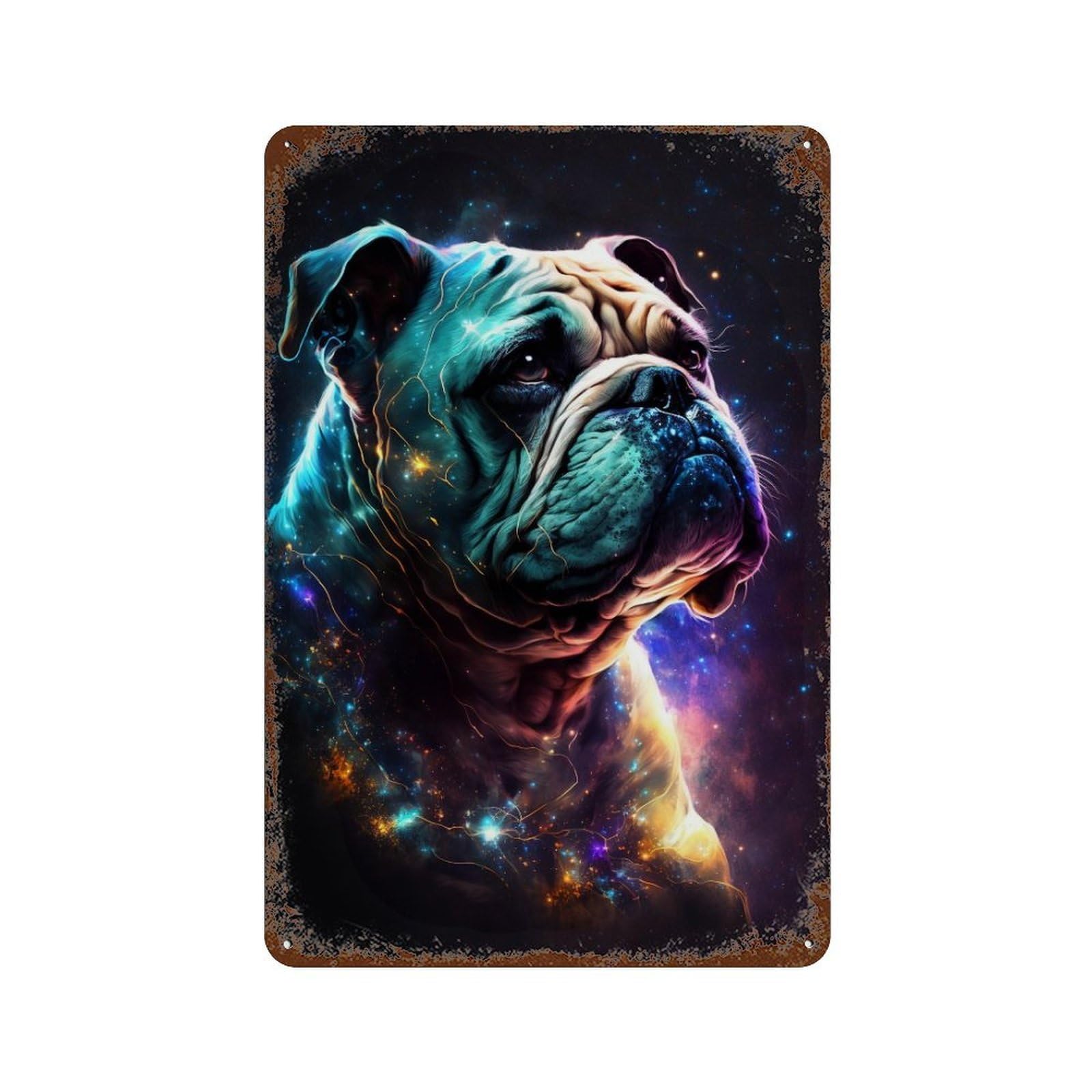 Cosmic Bulldog Portrait-11 Rustic Tin Plaque 11.8"x7.9", Industrial Home Decor for Pub, Kitchen And Man Cave Decor