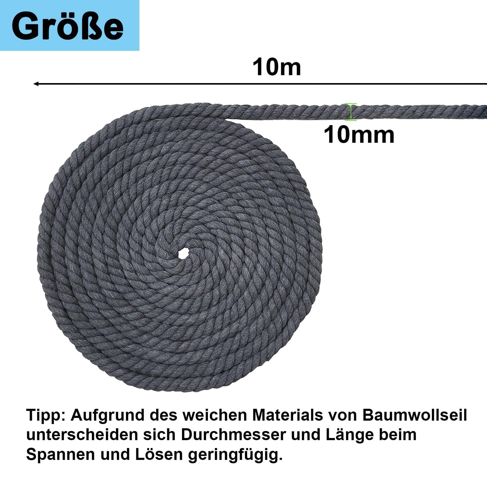 Corde En Coton Macramé 10 Mm X 10 M Noir - Idéale Pour Bricolage, Suspensions Et Créations DIY
