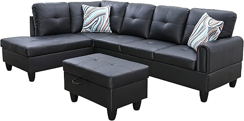 Star Home Living Leviticus - Sofá modular con forma de L otomana, piel sintética, orientada a la izquierda, color negro