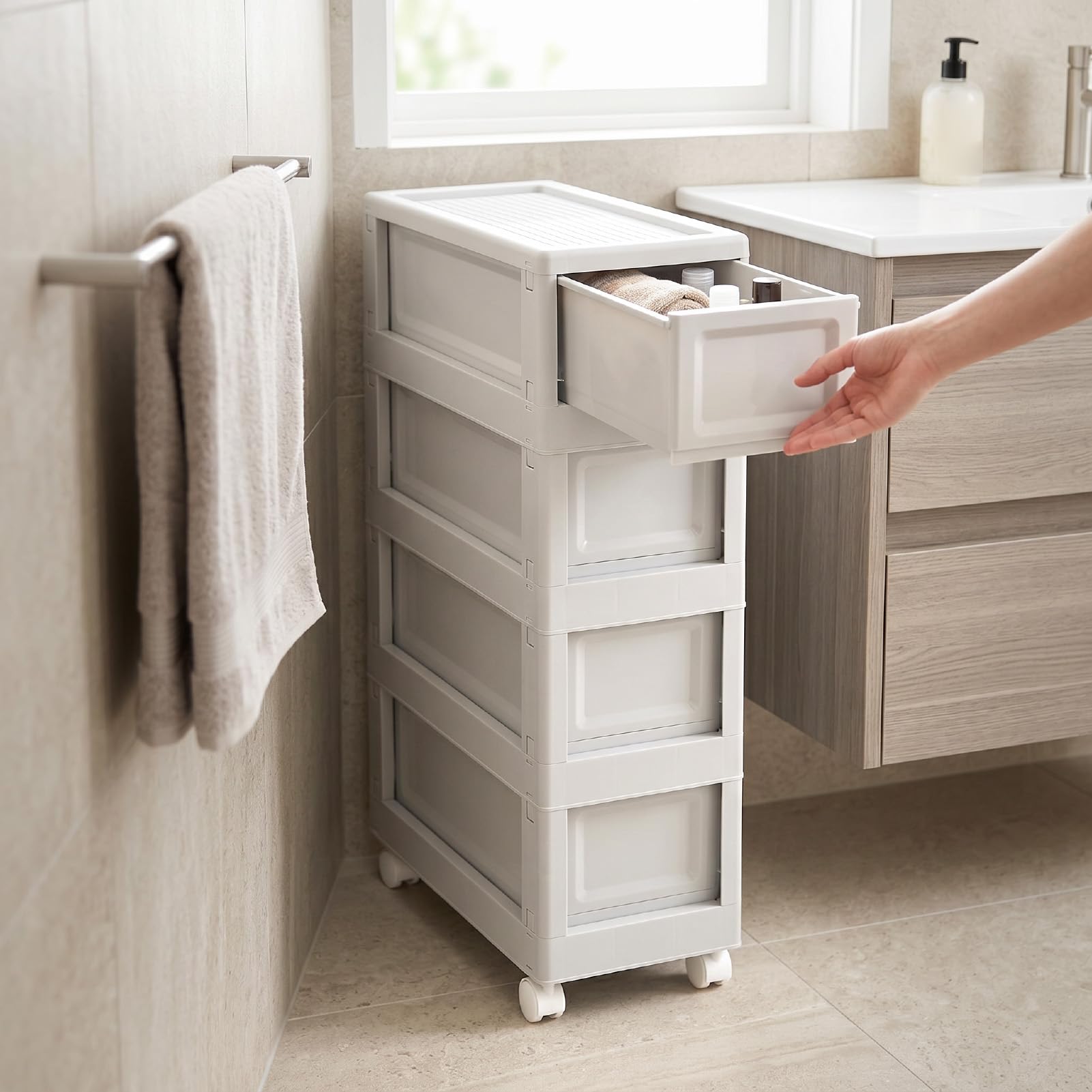 Bewinner Mobile Armadio Stretto a 5 Ripiani con Ruote per Bagno (4 pz)
