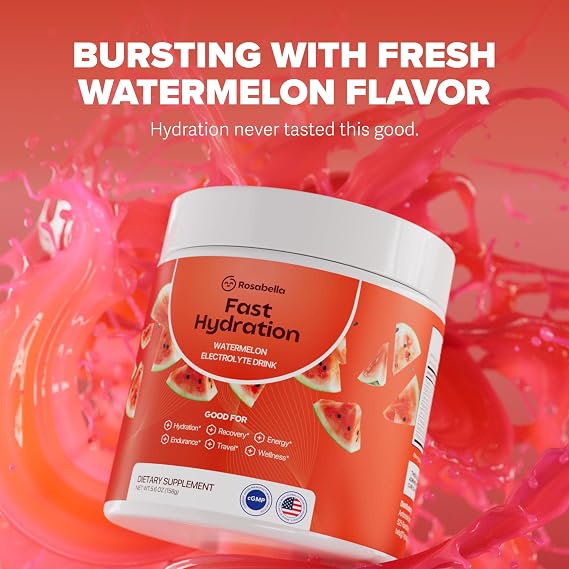 Rosabella Electrolyte Drink Powder Watermelon Sugar-Free Hydration Drink Mix Electrolytes Powder with Sodium, Potassium, Magnesium, Calcium Travel Jar 30 Servings (5.6 oz)