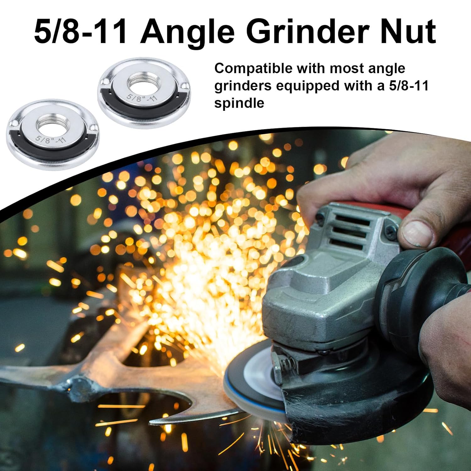 2pcs 5/8"-11 Thread Angle Grinder Flange Nuts, Metal Quick Lock Angle Grinder Nut for Fixing Cutting Discs