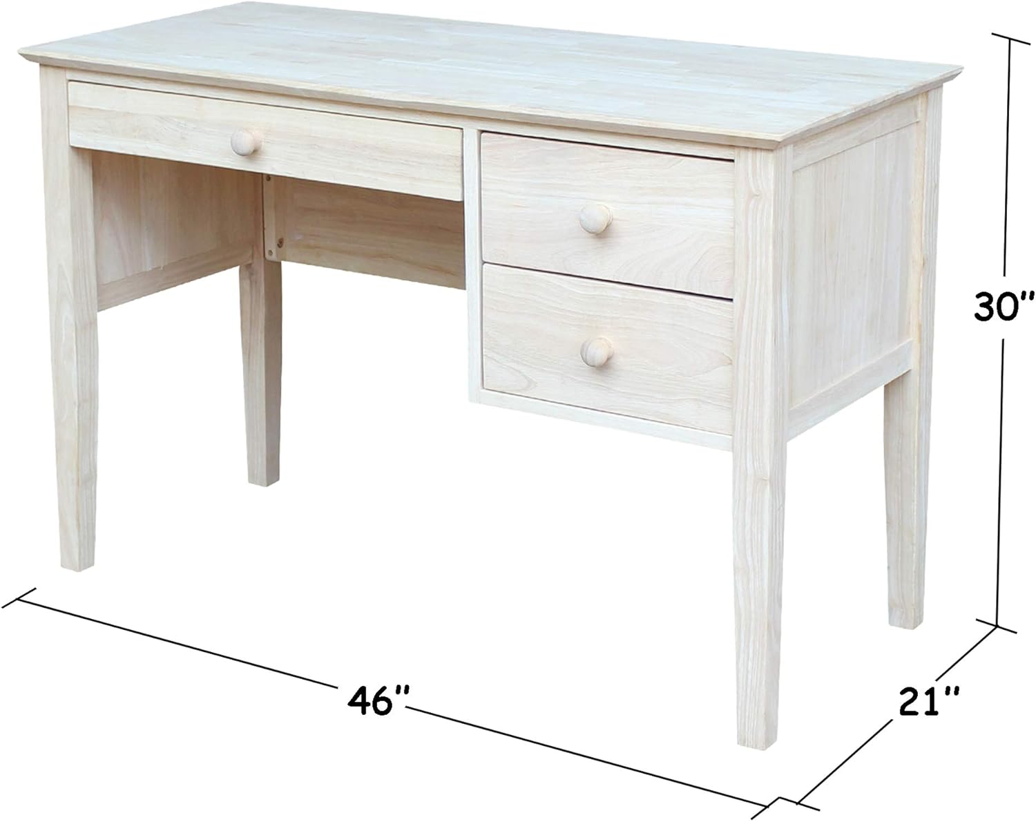 IC International Concepts, Brooklyn Desk, Solid Real Wood, Sturdy Parawood, DIY, Paint/Stain Ready, Unfinished