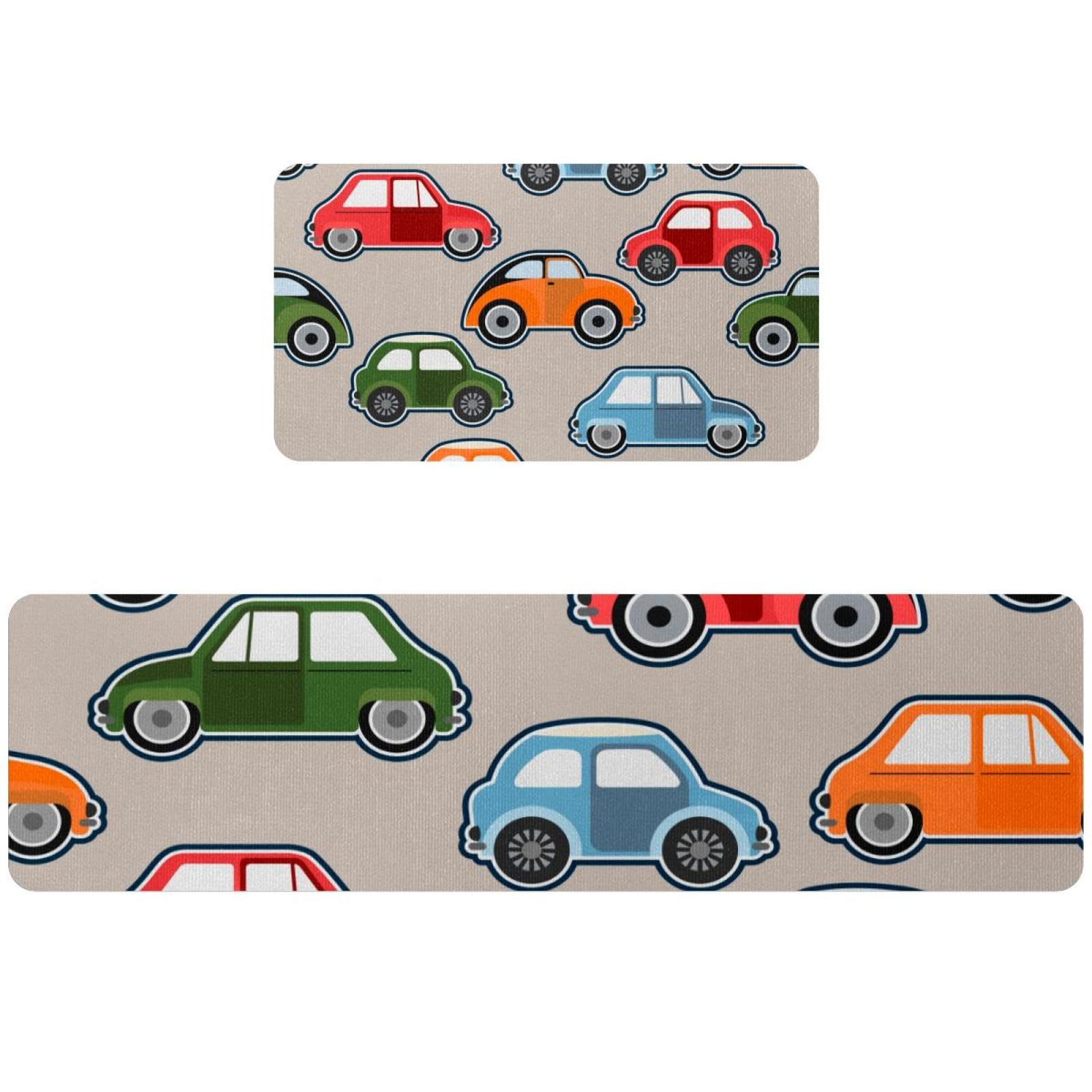Tapete de cocina antideslizante alfombra de 2 piezas lavable con diseño de coches de colores