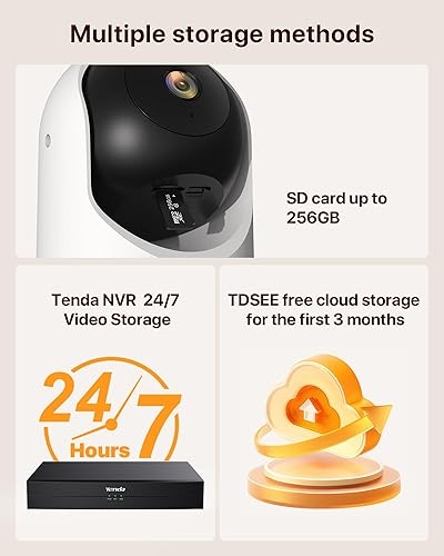 Miniatura 7 de Tenda Cámara de seguridad interior 2K para monitor de bebé, WiFi 6 para mascotasperros, para seguridad del hogar, panorámicainclinación de 360,