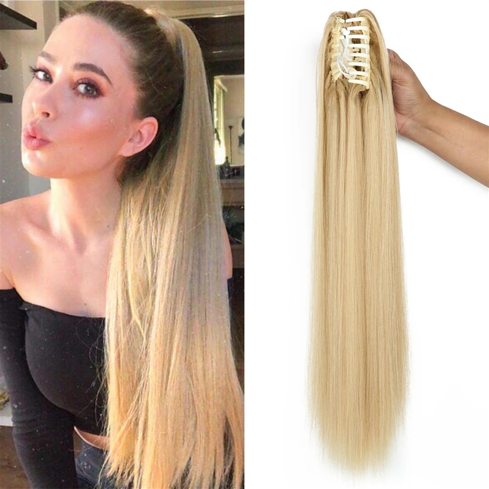 Estensione coda di cavallo Long Ponytail Extension, 24" Straight Claw Clip Ponytail Hair Extensions Natural Looking Heat Resistant Synthetic Ponytail Hairpiece for Women Coda di Cavallo Extension (Co