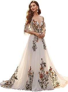 Embroidered Wedding Dresses for Bride Floral Boho Bridal Gowns 2026 A Li...