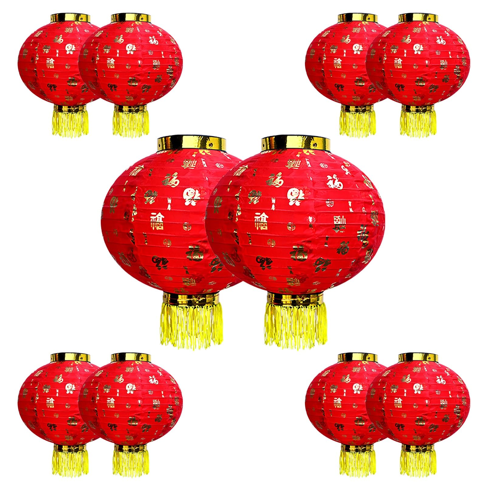nxjaSDH Red hanging lanterns, 10 Pcs Red Satin Lanterns with Tassels, Traditional Hanging Lamp Shade, Lucky Lantern, Easy to Install, for Chinese New Year Spring Festival